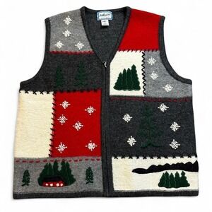 Vintage Pendleton winter Christmas holiday zip wool sweater vest‎ size large
